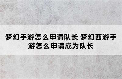 梦幻手游怎么申请队长 梦幻西游手游怎么申请成为队长